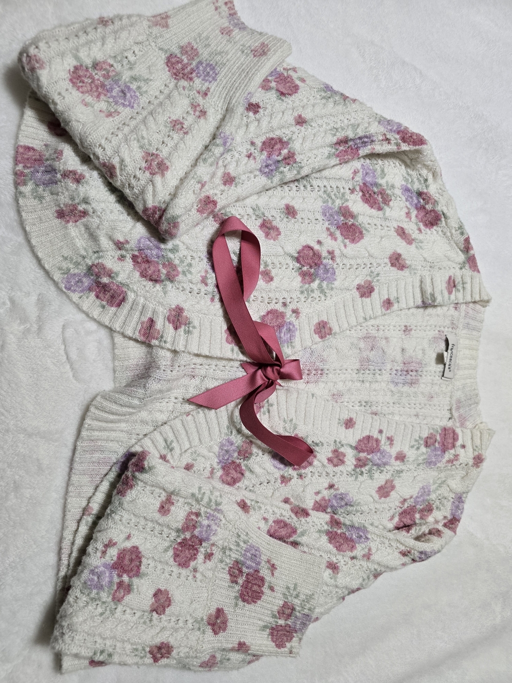 Francesca's Floral Knit Cardigan with Pink Ribbon